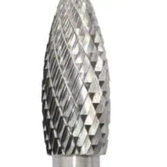 High-precision carbide burr tool for metal shaping and detailing, ideal for industrial and woodworking applications.
