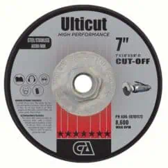 7-inch cutting disc for metal and steel, high-performance industrial tool, ideal for professional cutting applications, features safety warnings and maximum RPM specifications.