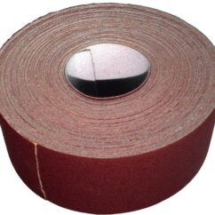 Coiled industrial sandpaper roll for abrasive polishing and surface finishing.
