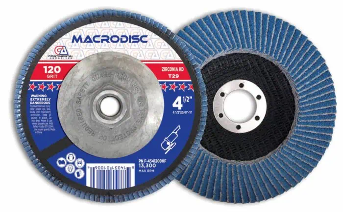 High-quality image of a Makrodisc grinding wheel with blue grit, suitable for industrial cutting and grinding applications, featuring detailed labeling and specifications for professional use.