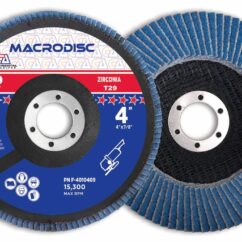 High-quality image of 4-inch zirconia abrasive grinding wheels with blue and black grinding surfaces, featuring detailed product labeling for industrial and tool applications.