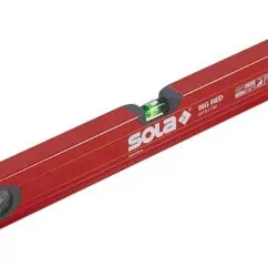 Red SOLA Big Red spirit level with dual bubble vials and precision measurement compartments for accurate leveling. Ideal for construction and woodworking projects.