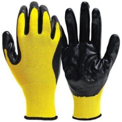 BLACK NITRILE COATED PALM YELLOW POLY GLOVES JOHNSON WILSHIRE