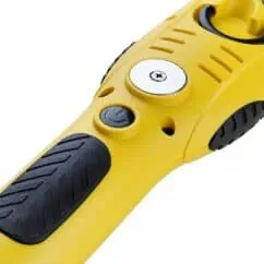 Wireless remote control with yellow casing, ergonomic design, and control buttons for electronic devices. Suitable for home automation, drone operation, or industrial remote control applications.