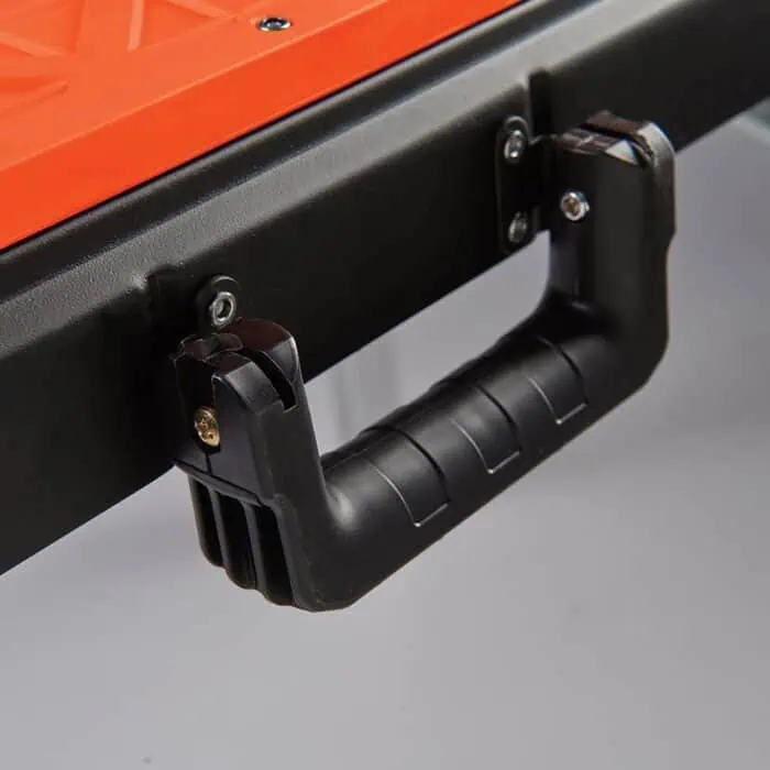 Lifting handle on industrial equipment for enhanced portability and safety in manufacturing and maintenance settings. High-strength, ergonomic design suited for heavy-duty applications.