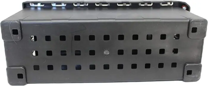 High-tech electronic testing device with multiple ventilation slots and durable black casing for improved airflow. Suitable for industrial or laboratory diagnostic applications.