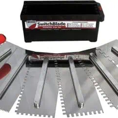 Heavy-duty tile notched trowel set with stainless steel blades and ergonomic handle, ideal for precise mortar and adhesive application in tiling projects, included in NIS Tools collection.