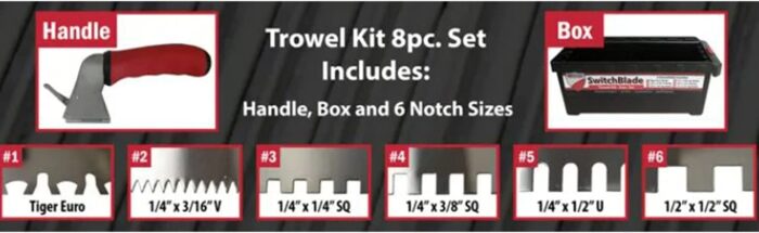 SWITCH BLADE TROWEL CHART