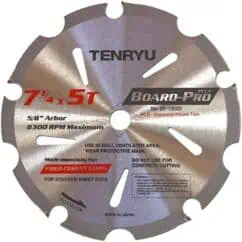 7 1/4 inch diameter diamond blade for concrete and fiber-cement siding cutting, high RPM, ergonomic design, suitable for well-ventilated areas and stacked sheet cuts.