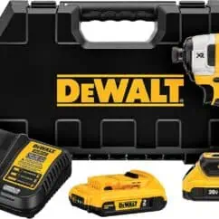High-quality DeWalt power tool kit with cordless impact driver, rechargeable batteries, charger, and carrying case for professional construction and DIY tasks.