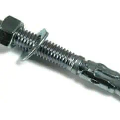 High-strength industrial bolt with a metal washer and locking mechanism, ideal for machinery assembly and structural applications.