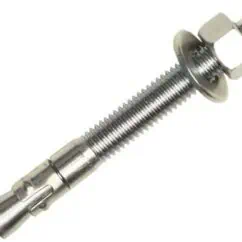 High-strength industrial bolt with nuts and washer on a threaded rod, used for machinery assembly and engineering applications.