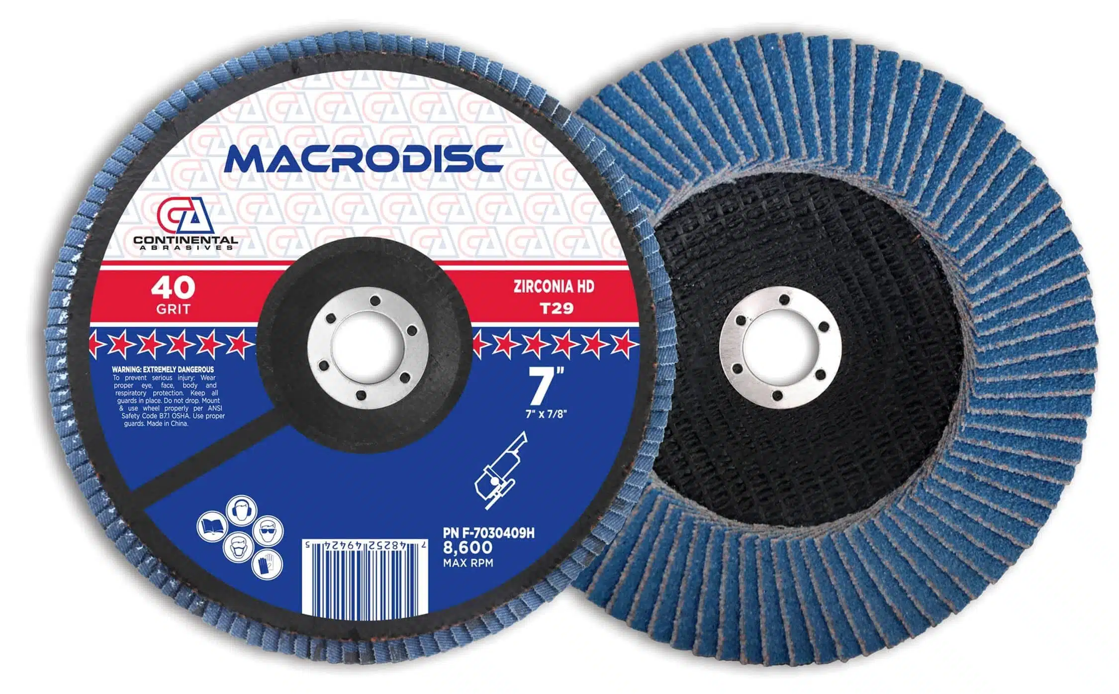 7-inch grinding wheel with blue and black abrasive material, designed for industrial grinding applications. Perfect for metalworking, surface preparation, and finishing projects.