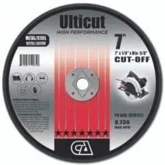 High-performance UltiCut 7-inch cutting disc for metal and steel, with detailed specifications for precision and durability in cutting applications.