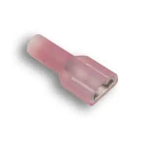 Pink insulated crimp connector for electrical wiring, used in reliable electrical connections.