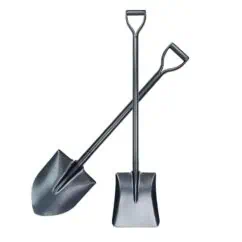 Shovel and scoop tools for construction and gardening, made of durable metal, essential for digging, planting, and outdoor projects. High-quality, ergonomic design for professional use.
