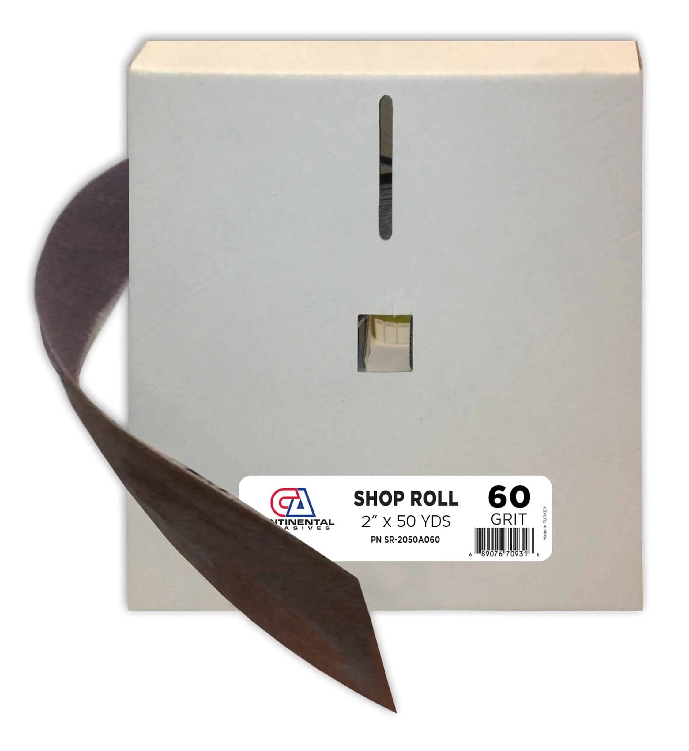 Shop roll abrasive grit 60 for industrial grinding and finishing, 2 inches by 50 yards, suitable for metal and concrete surface preparation, easy to install on workshop tools.