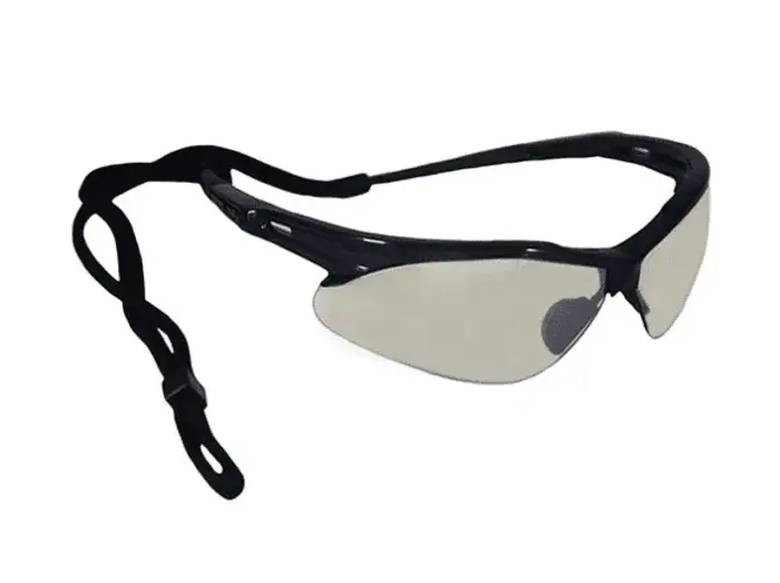 Black sports sunglasses with mirrored lenses and adjustable strap for outdoor activities and UV protection.