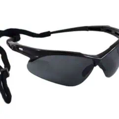 Protective sports sunglasses with adjustable strap and tinted lenses, ideal for outdoor activities and safety.