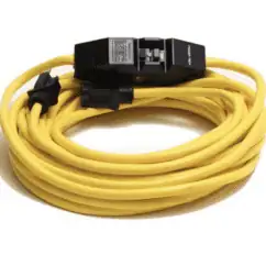 High-voltage electrical cable with black connector and yellow insulation for industrial power transmission.