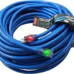 200-foot extension cord with emergency indicator lights for reliable power supply in professional and home electrical setups.