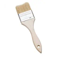 Paintbrush with beige wooden handle and natural bristles, ideal for interior and exterior painting projects. Suitable for use with various paints and stains for smooth and even application.