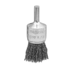Abrasive wire brush tool for industrial cleaning and surface preparation.