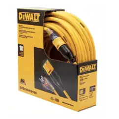 Yellow industrial extension cord by DeWalt in original packaging.