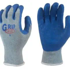 NIS Tools durable blue and gray work gloves featuring grip-enhanced fingertips for industrial, construction, or safety applications.