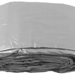 Heavy-duty gray industrial plastic trash bag, durable waste disposal bag for commercial and residential use.