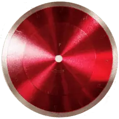 Sharpening stone, honing wheel, red abrasive wheel for tool sharpening, industrial grinding wheel for metal tools, high-precision grinding tool with metallic rim and red abrasive surface.
