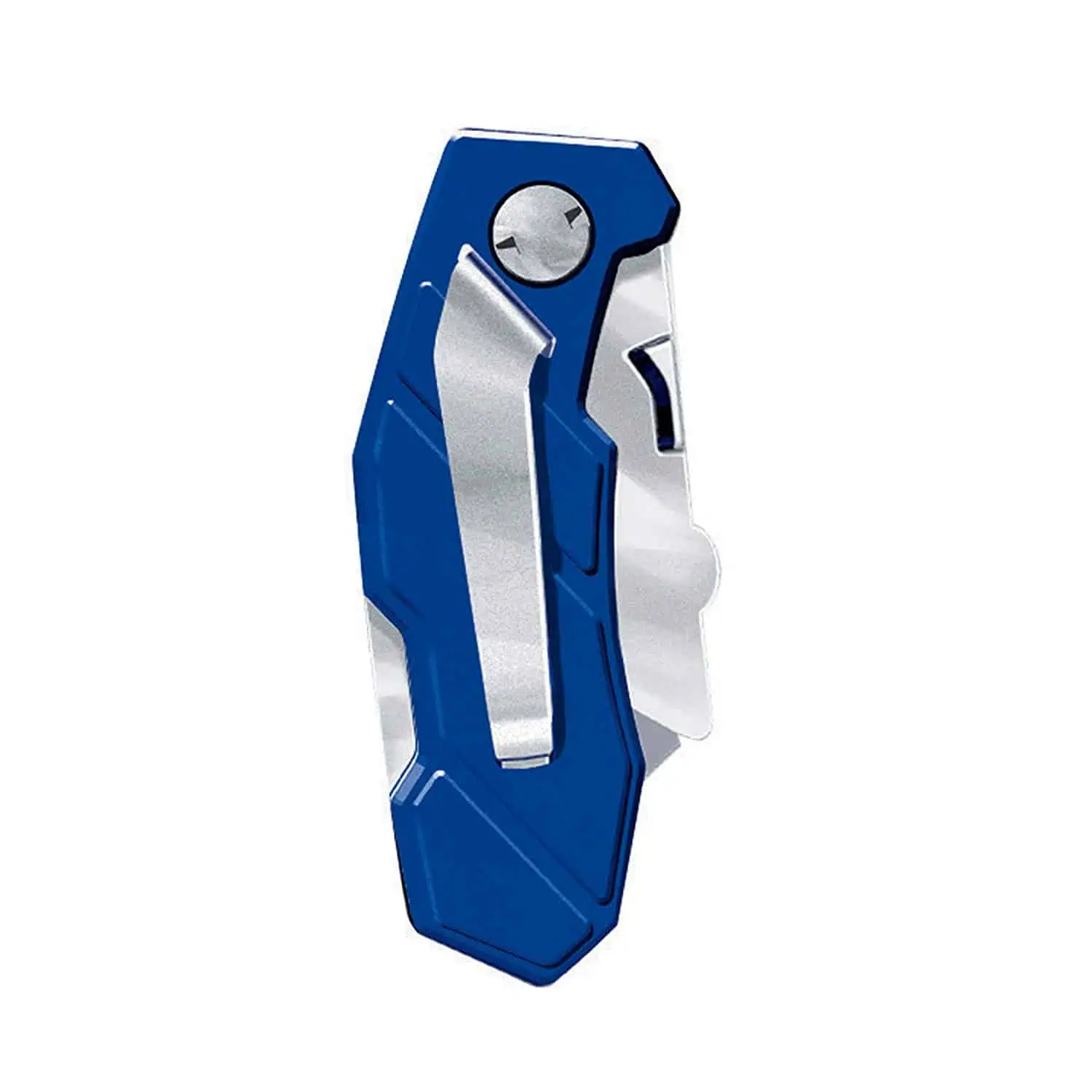 Blue and silver utility knife with ergonomic handle, used for precise cutting tasks, presented against a white background.
