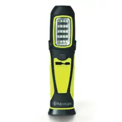 Bright LED work flashlight with rechargeable battery and durable design for professional and industrial use.