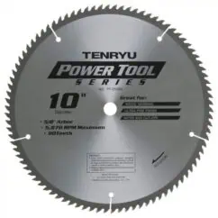 Power tool saw blade for woodworking, 10-inch diameter, ultra-fine finish, 90 teeth, 5/8-inch arbor, maximum RPM 5,870, ideal for precise cutting and miters in woodworking projects.