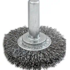 Steel wire brush tool for cleaning and surface preparation, compatible with power tools. Durable, rust-resistant wire bristles ideal for industrial and workshop cleaning applications.