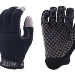 Comfortable black and gray work gloves with textured palms for improved grip and dexterity, ideal for industrial or construction tasks.