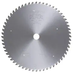 12-inch circular saw blade with sharp teeth and metallic finish, designed for cutting wood, featuring detailed specifications engraved on the blade surface.