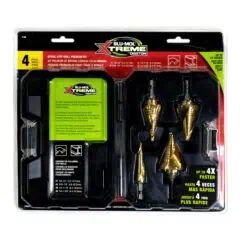 Precision drill bits set for spiral step drilling with titanium nitride coating, highlighting enhanced cutting speed and durability. Ideal for woodworking and construction projects.