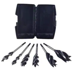 Drill bit set with black plastic storage case, high-speed steel twist drill bits for metalworking, precision cutting tools for woodworking and engineering projects.