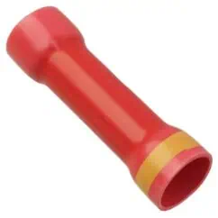Red insulated tool holder for electrical work, featuring a yellow band at the base, designed for safety and efficiency in electrical installations and maintenance.