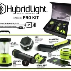 High-quality HybridLight pro kit with lanterns, flashlights, chargers, and headlamps for outdoor and emergency use, featuring portable, rechargeable LED lighting solutions.