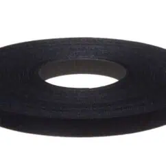 Black adhesive-backed hook and loop tape roll for industrial and craft applications. Versatile fastening solution for securing fabrics, cables, and other materials efficiently.