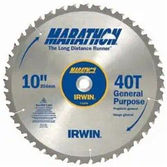 10-inch MARATHON circular saw blade with 40T general purpose teeth, suitable for long-distance cutting and versatile applications, branded by IRWIN and NISTools.