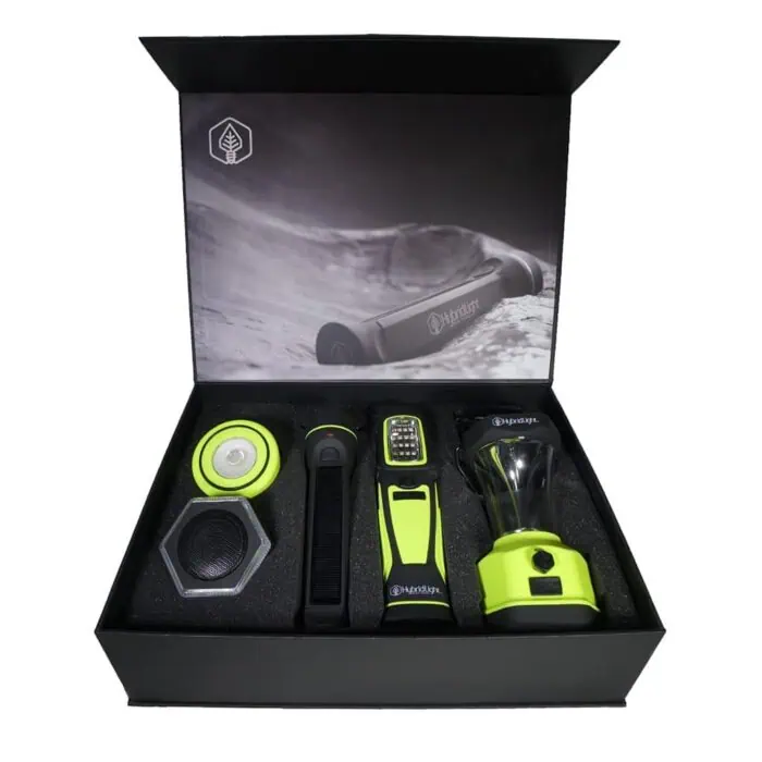 Portable LED flashlight and lighting tools set from NIS Tools in vibrant yellow and black with rechargeable battery, go anywhere illumination, outdoor camping, or emergency kit essential.