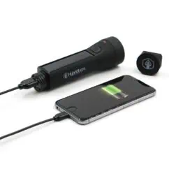 Wireless portable hydrogen sensor device connected to smartphone for hydrogen detection and analysis.