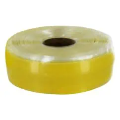 Yellow industrial tape roll with adhesive backing, ideal for packaging and sealing tasks. Durable and flexible tape suitable for various industrial and DIY applications.