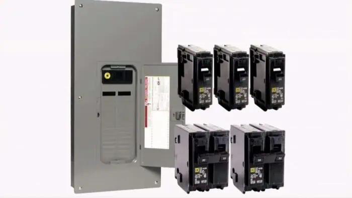 High-voltage electrical circuit breaker with multiple disconnect switches and control modules used for industrial power distribution and protection.