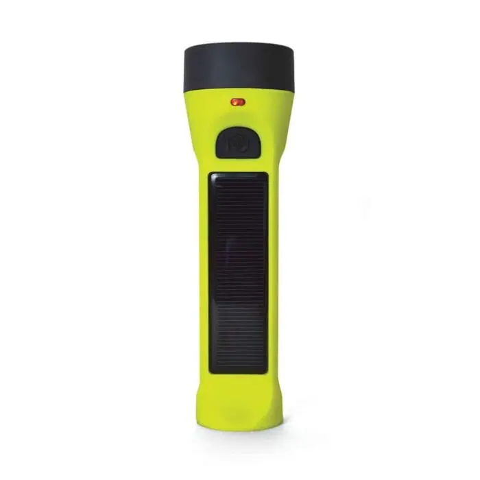 Solar-powered portable thermal scanner for safety and temperature screening, compact white design with black and yellow accents, ideal for health checks in public spaces.