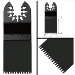 Wide serrated cutting tool for industrial applications, black metal blades with precise jagged edges.