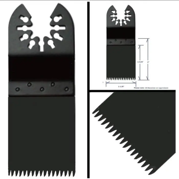 Wide serrated cutting tool for industrial applications, black metal blades with precise jagged edges.